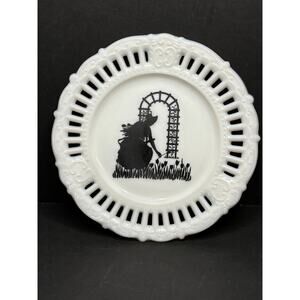 Vintage Kemple Milk Glass Plate Woman Silhouette, Mid Century Farmhouse Decor
